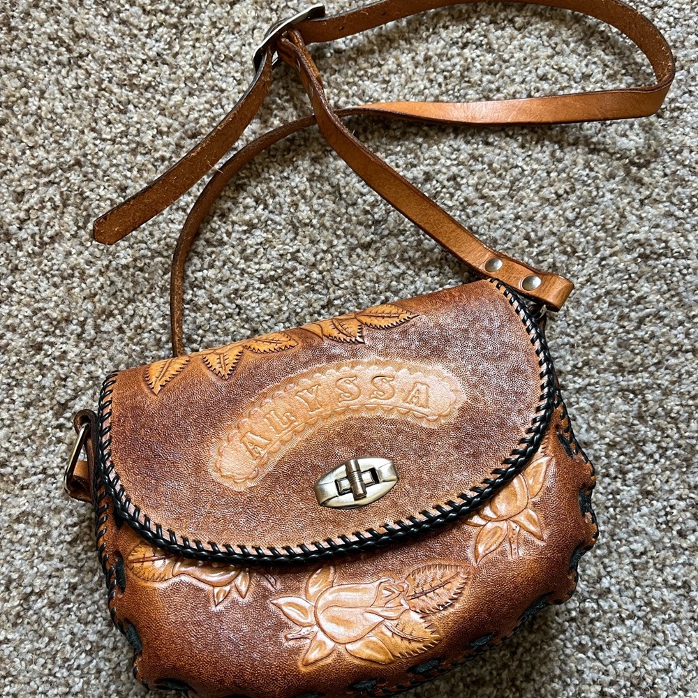 Vintage Alyssa Rose Tooled Leather Festival Crossbody Bag